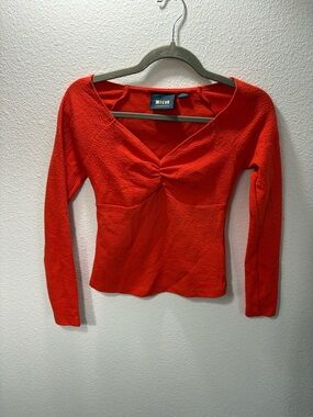 Anthropologie Red-Orange Twist Front Long Sleeve Top